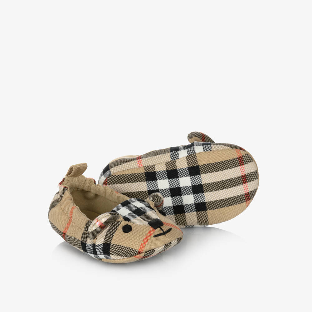 Burberry-Beige Check Thomas Bear Cotton Pre-Walkers | Childrensalon