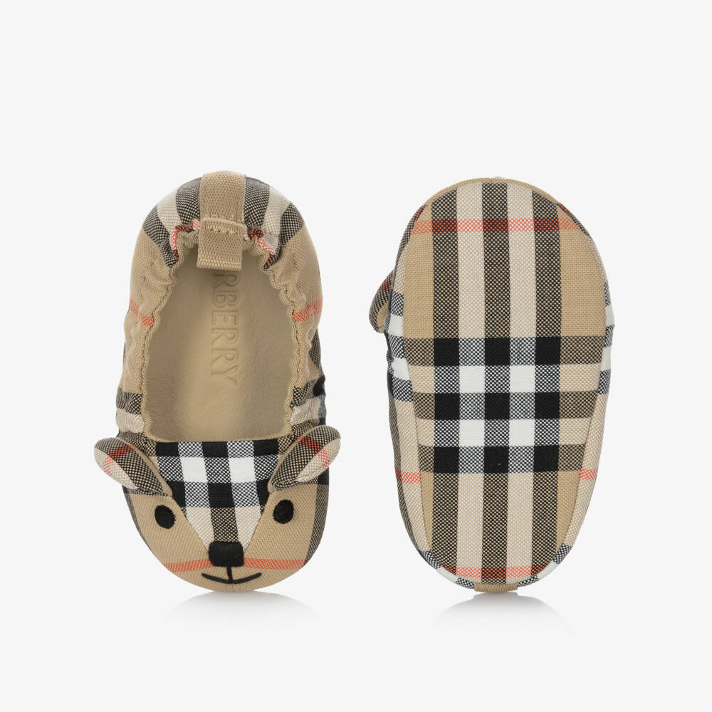 Burberry-Beige Check Thomas Bear Cotton Pre-Walkers | Childrensalon