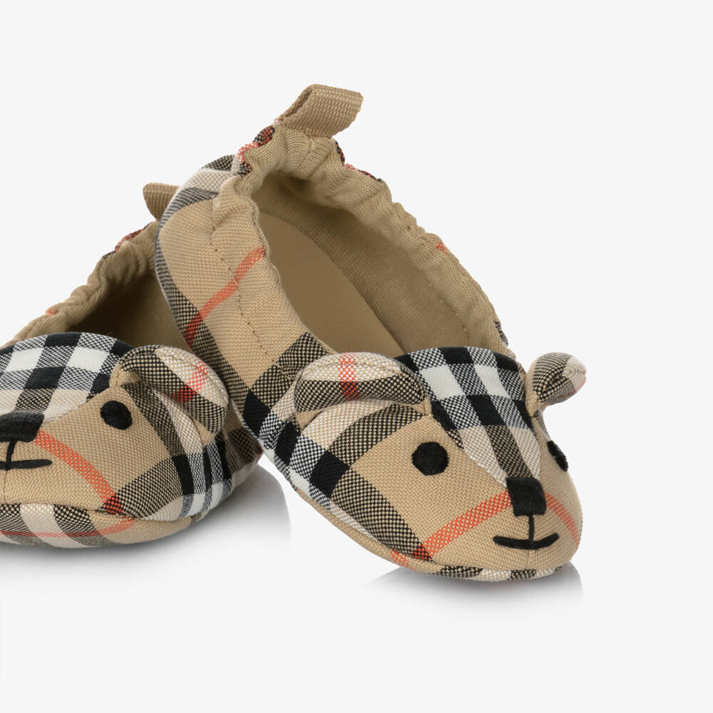 Burberry-Beige Check Thomas Bear Cotton Pre-Walkers | Childrensalon