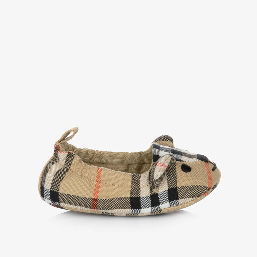Burberry-Beige Check Thomas Bear Cotton Pre-Walkers | Childrensalon