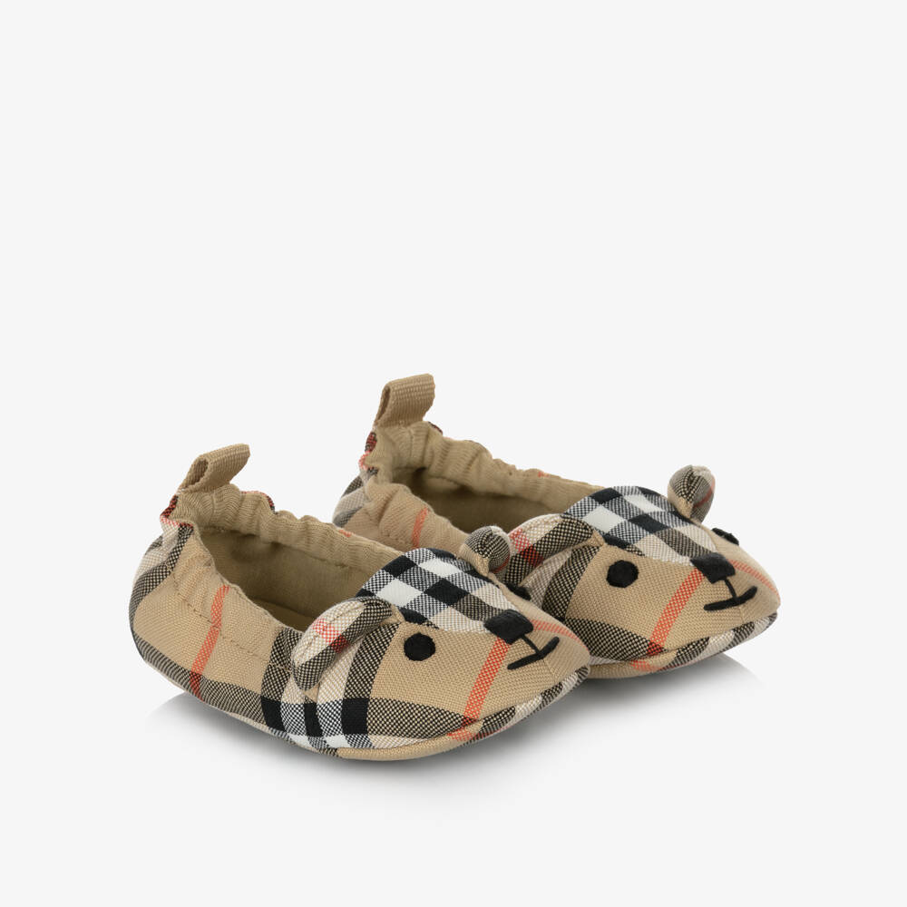 Burberry-Beige Check Thomas Bear Cotton Pre-Walkers | Childrensalon