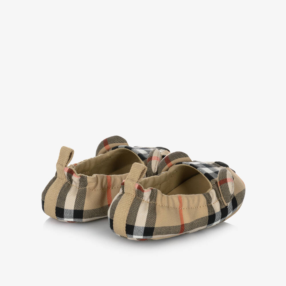 Burberry-Beige Check Thomas Bear Cotton Pre-Walkers | Childrensalon