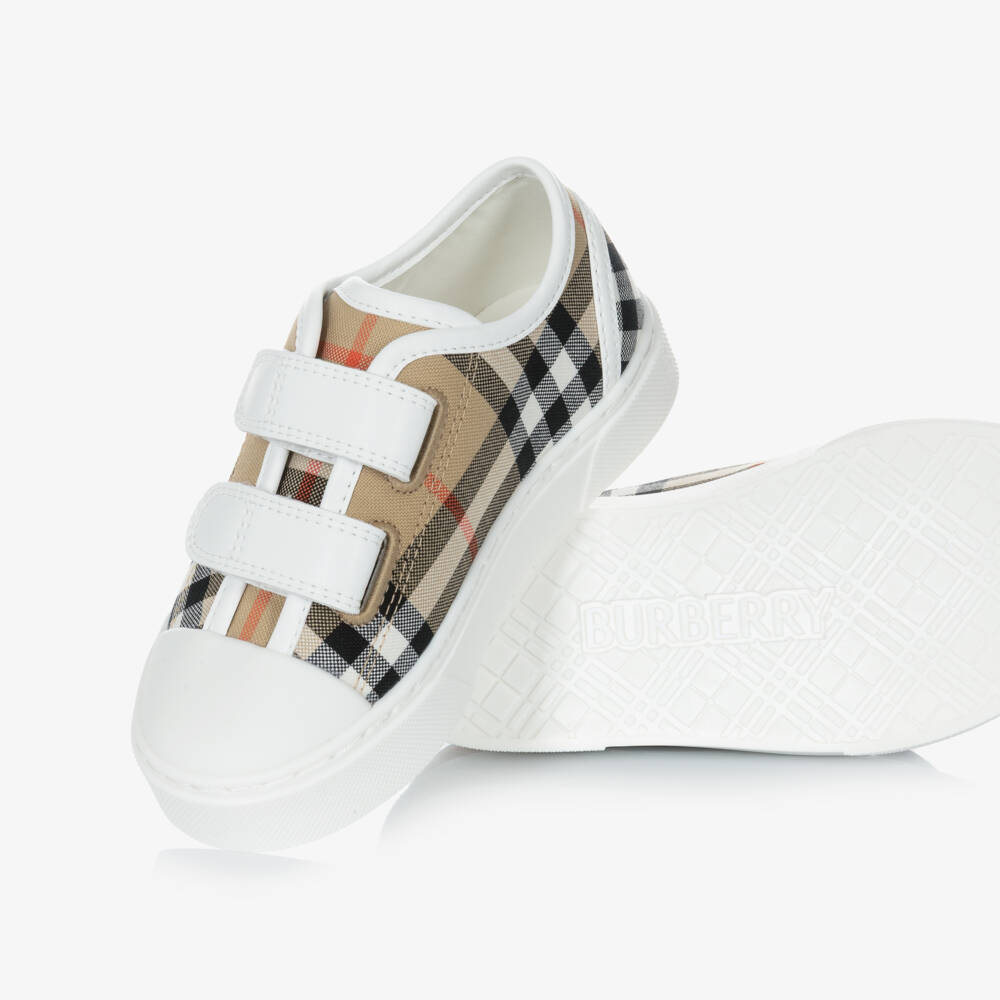 Burberry-Beige Check Velcro Trainers | Childrensalon