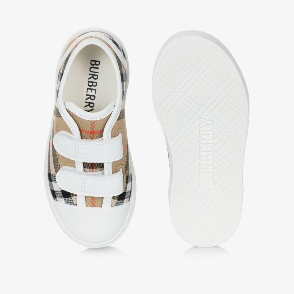 Burberry-Beige Check Velcro Trainers | Childrensalon