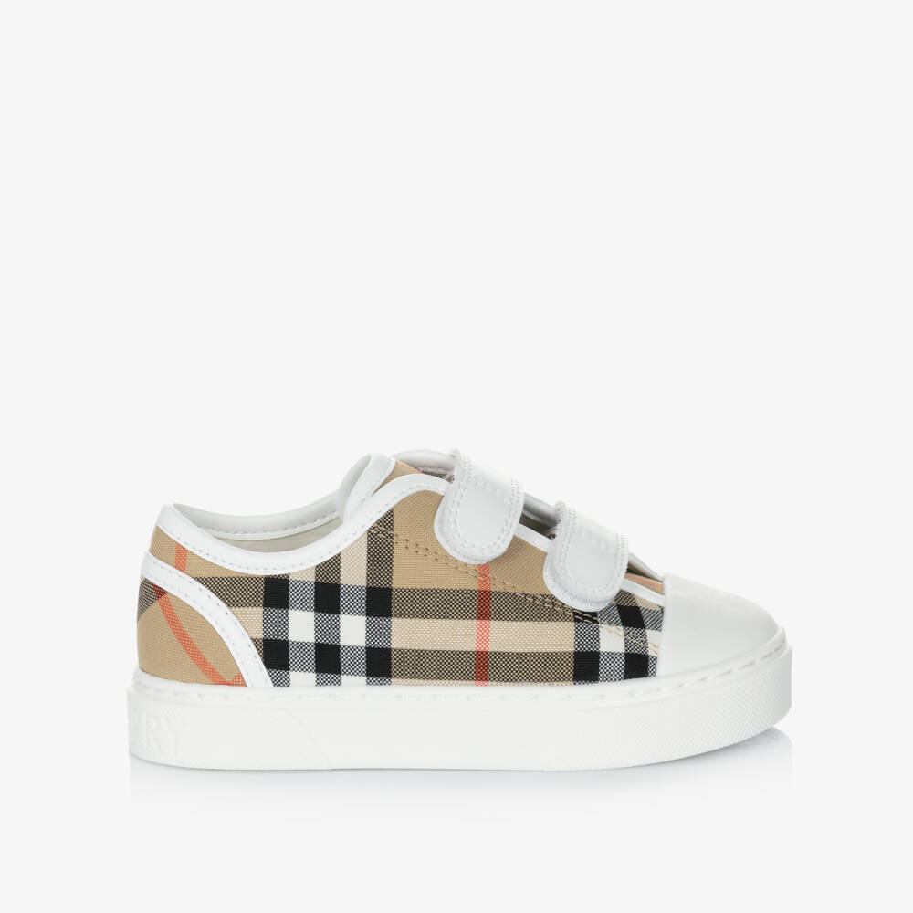 Burberry-Beige Check Velcro Trainers | Childrensalon