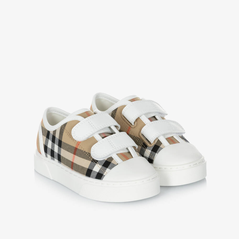 Burberry-Beige Check Velcro Trainers | Childrensalon