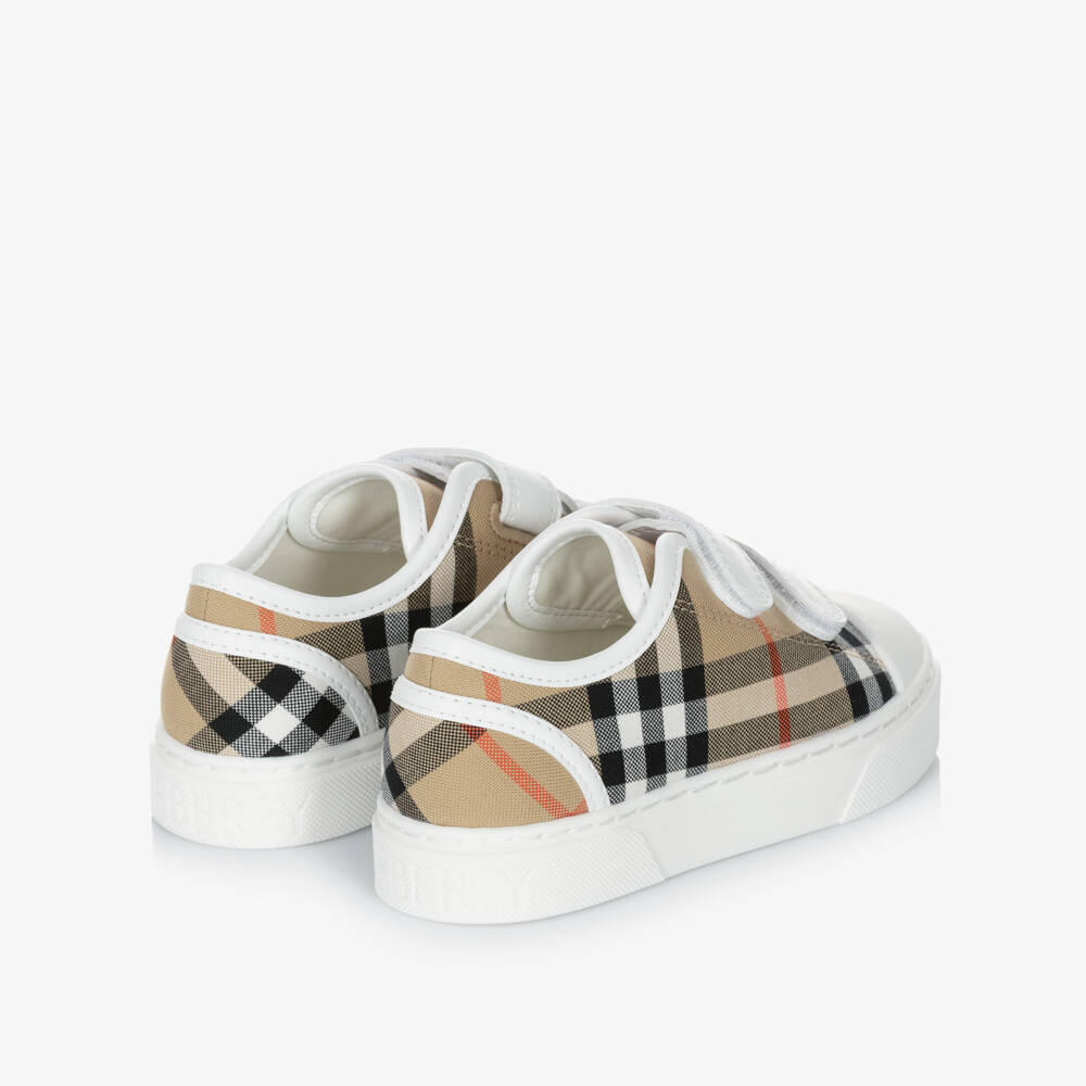 Burberry-Beige Check Velcro Trainers | Childrensalon