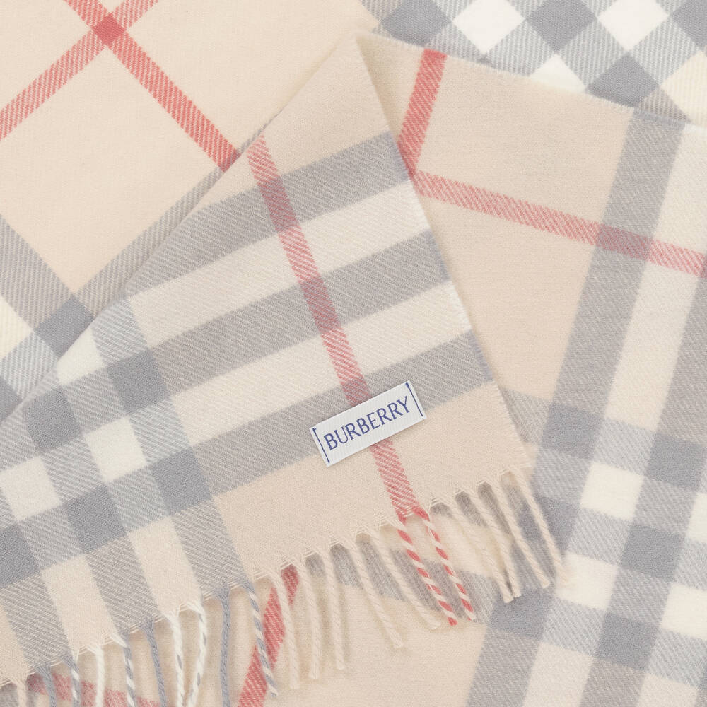Burberry-Beige Check Wool Baby Blanket (90cm) | Childrensalon