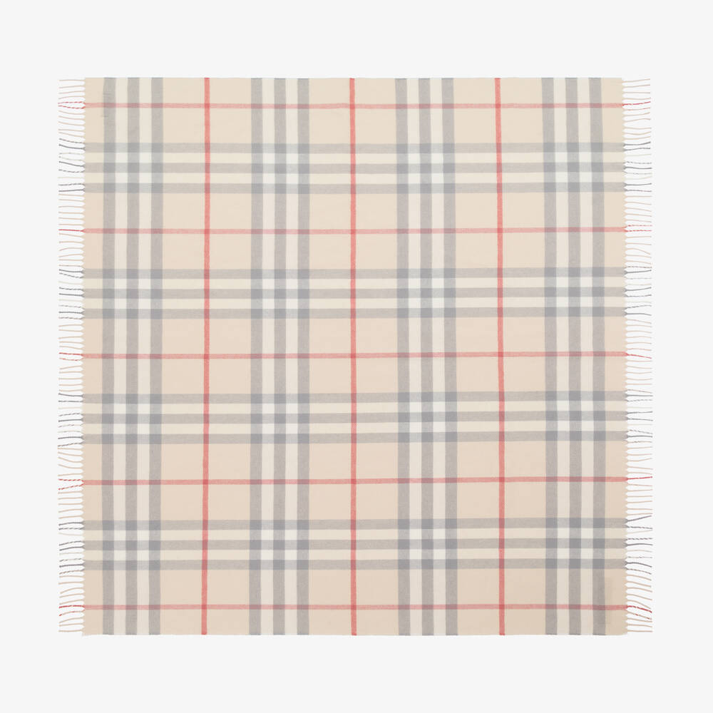 Burberry-Beige Check Wool Baby Blanket (90cm) | Childrensalon