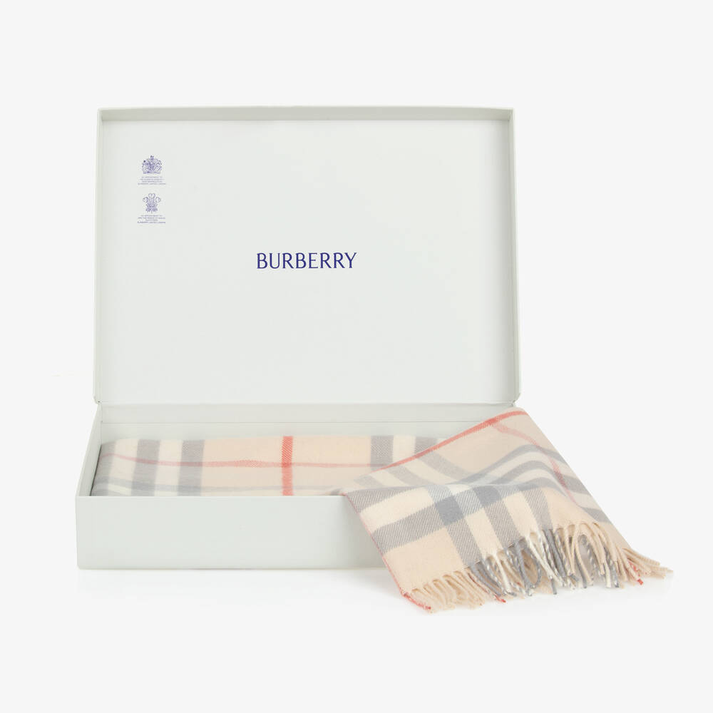 Burberry-Beige Check Wool Baby Blanket (90cm) | Childrensalon