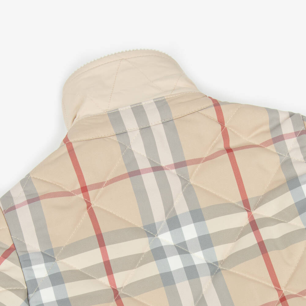 Burberry-Beige Checked Short Baby Jacket | Childrensalon