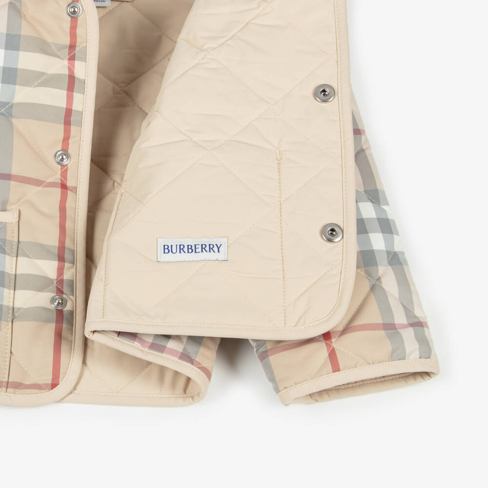 Burberry-Beige Checked Short Baby Jacket | Childrensalon