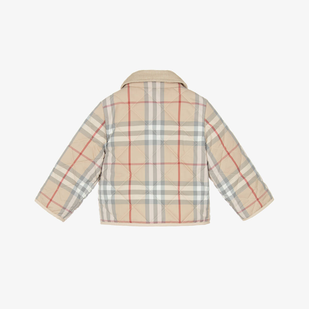 Burberry-Beige Checked Short Baby Jacket | Childrensalon