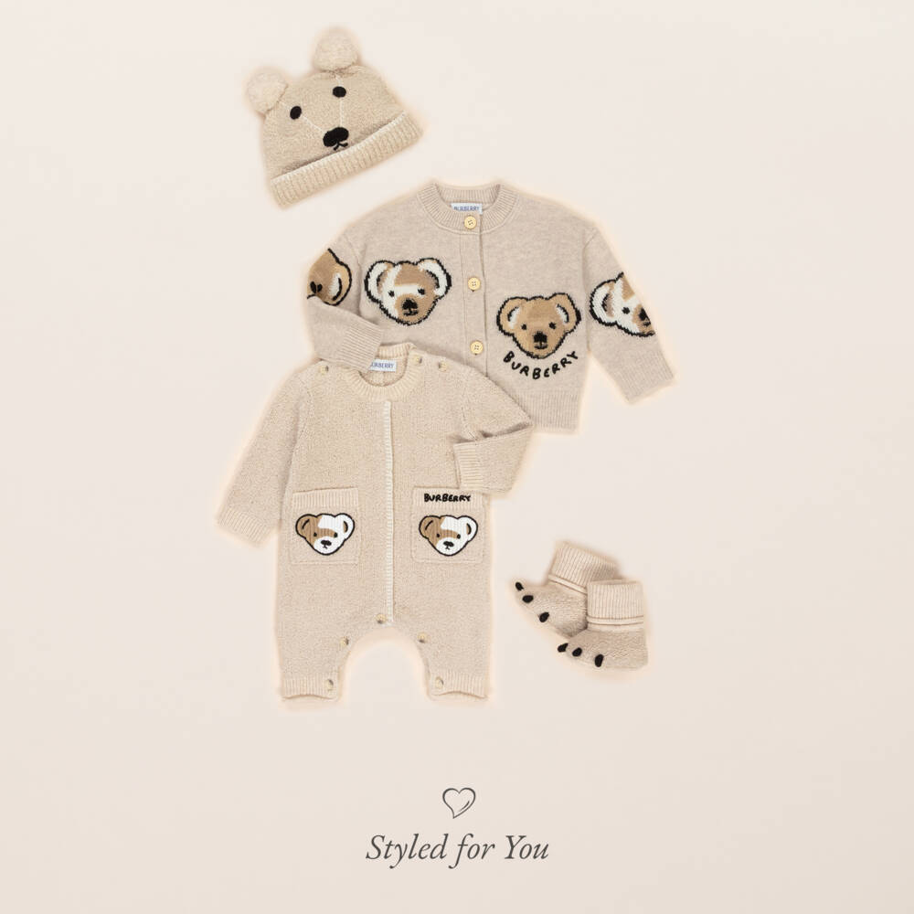 Burberry-Beige Cotton & Cashmere Knitted Romper | Childrensalon