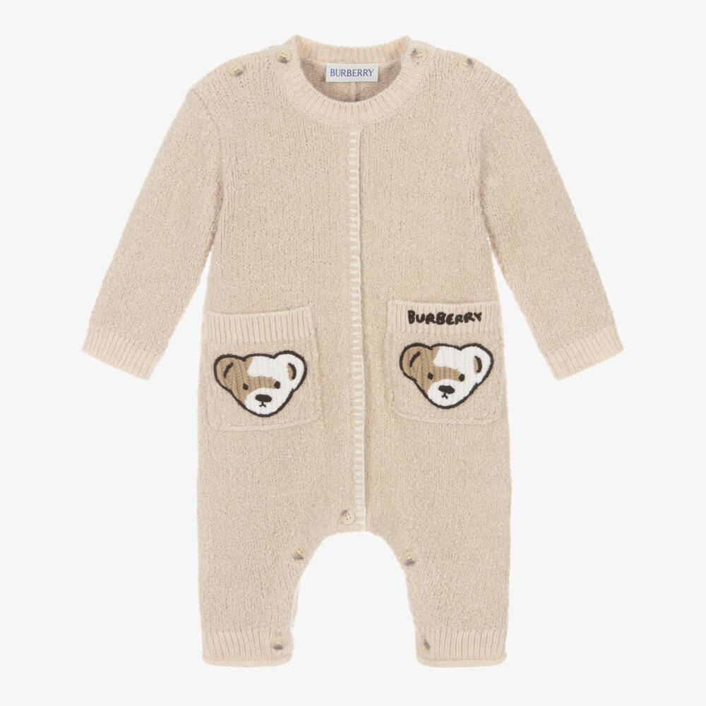 Burberry-Beige Cotton & Cashmere Knitted Romper | Childrensalon