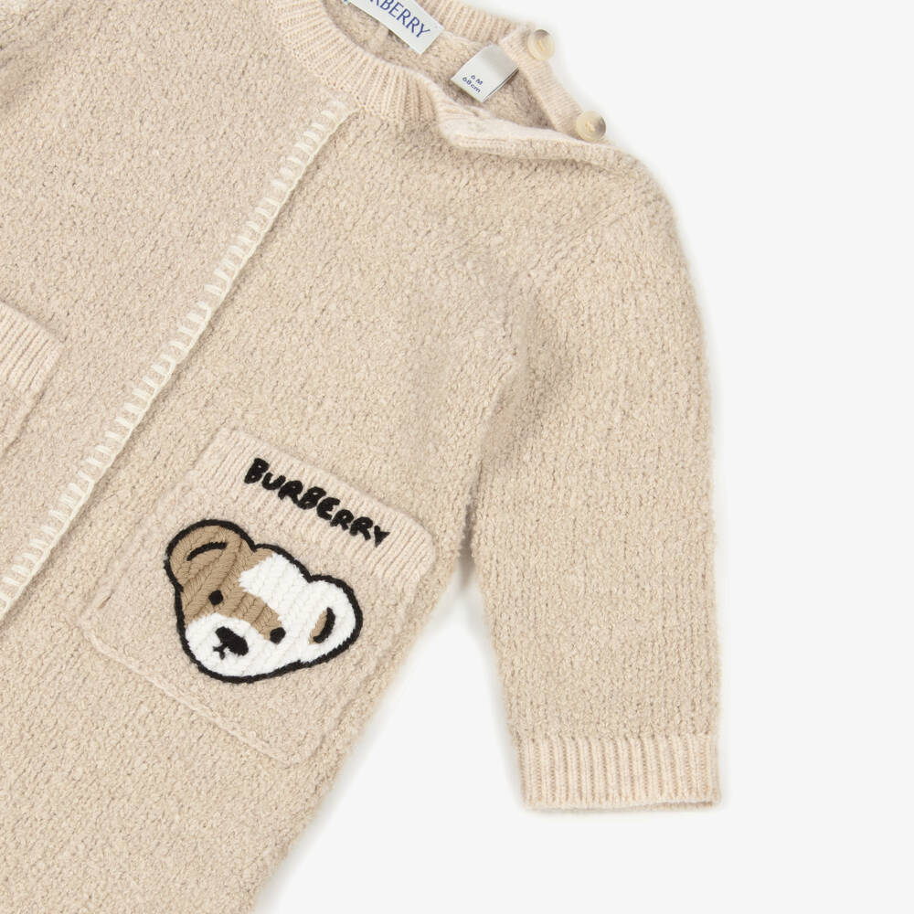 Burberry-Beige Cotton & Cashmere Knitted Romper | Childrensalon