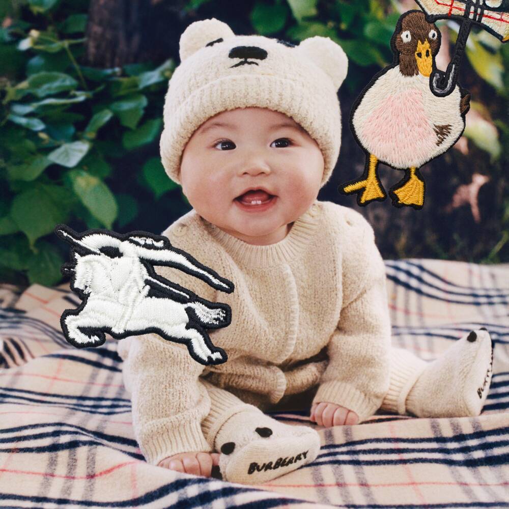 Burberry-Beige Cotton & Cashmere Knitted Teddy Hat & Booties Gift Set | Childrensalon