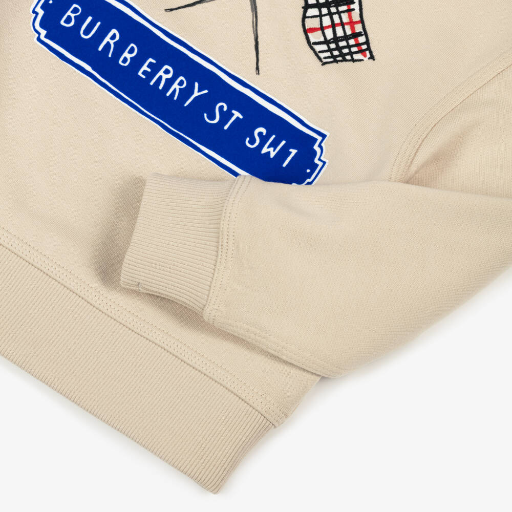 Burberry - Beige Cotton Sweatshirt with Embroidered Check Burberry - Beige Cotton Sweatshirt with Embroidered Check