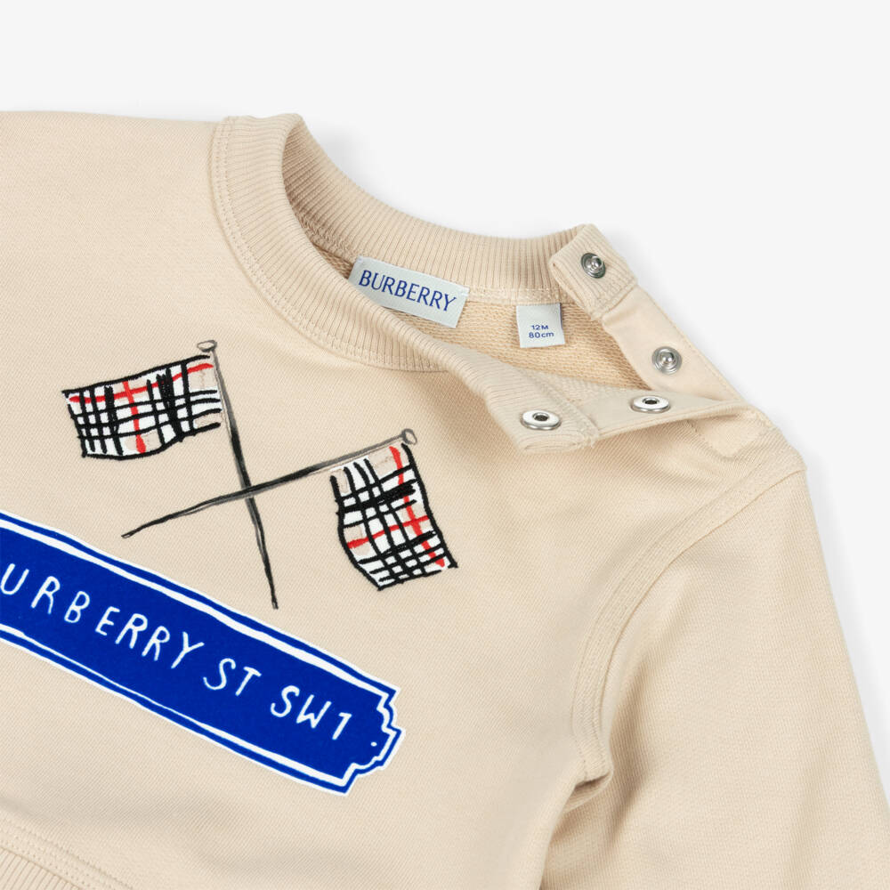 Burberry - Beige Cotton Sweatshirt with Embroidered Check