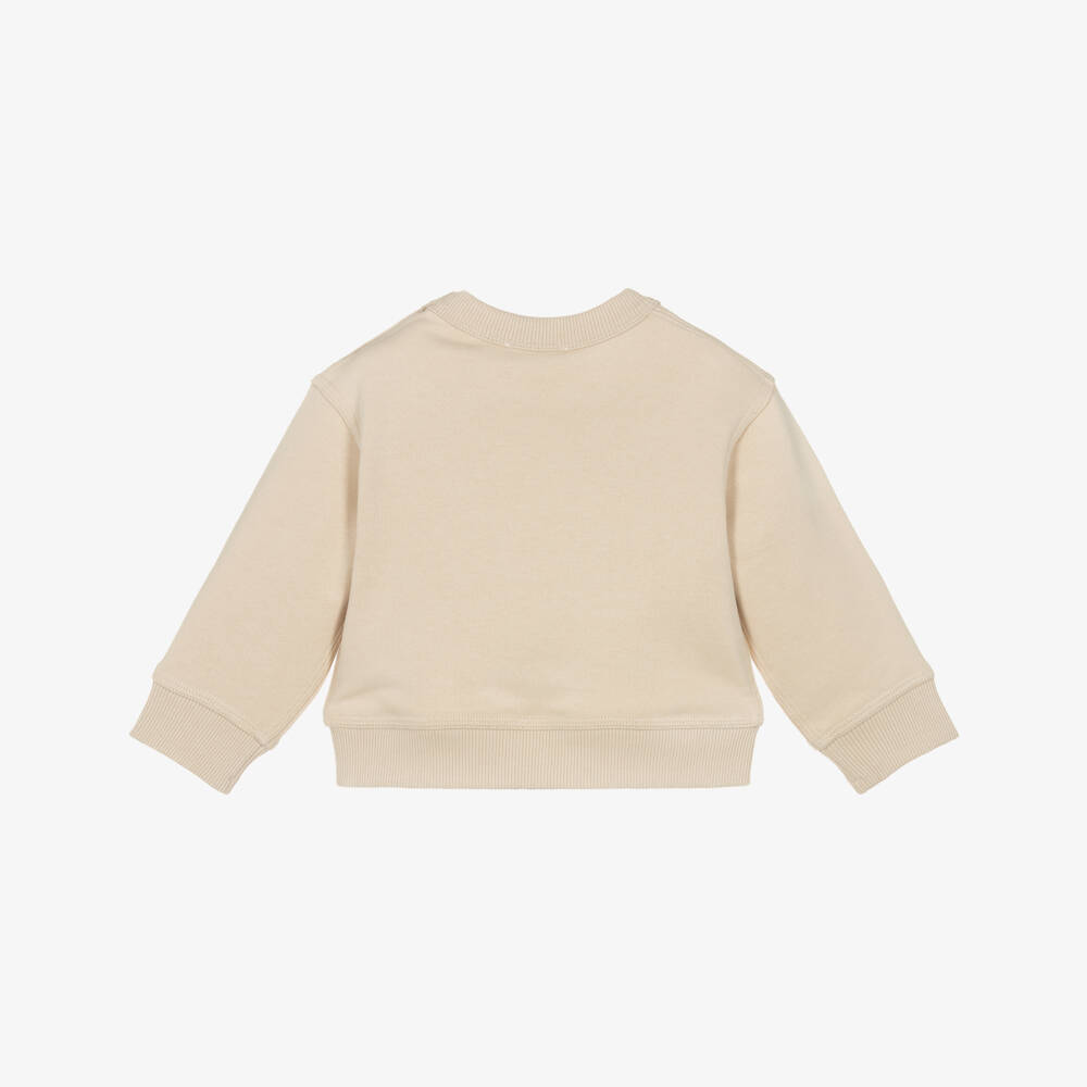 Burberry-Beige Cotton Sweatshirt with Embroidered Check Flags | Childrensalon