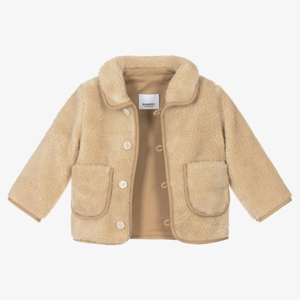 Burberry-Beige Faux Fur Baby Jacket | Childrensalon