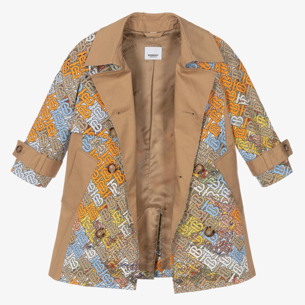 Burberry-Beige Monogram Trench Coat | Childrensalon