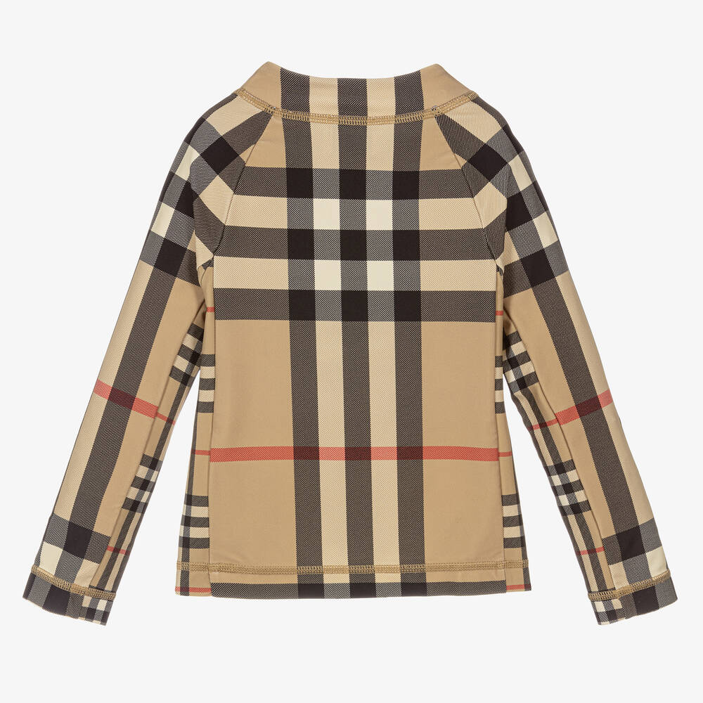 Burberry-Beige Oversized Check Swim Top | Childrensalon