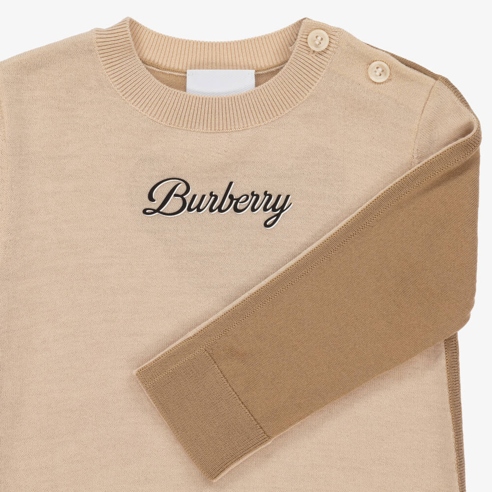 Burberry-Beige Thomas Bear Knitted Romper | Childrensalon