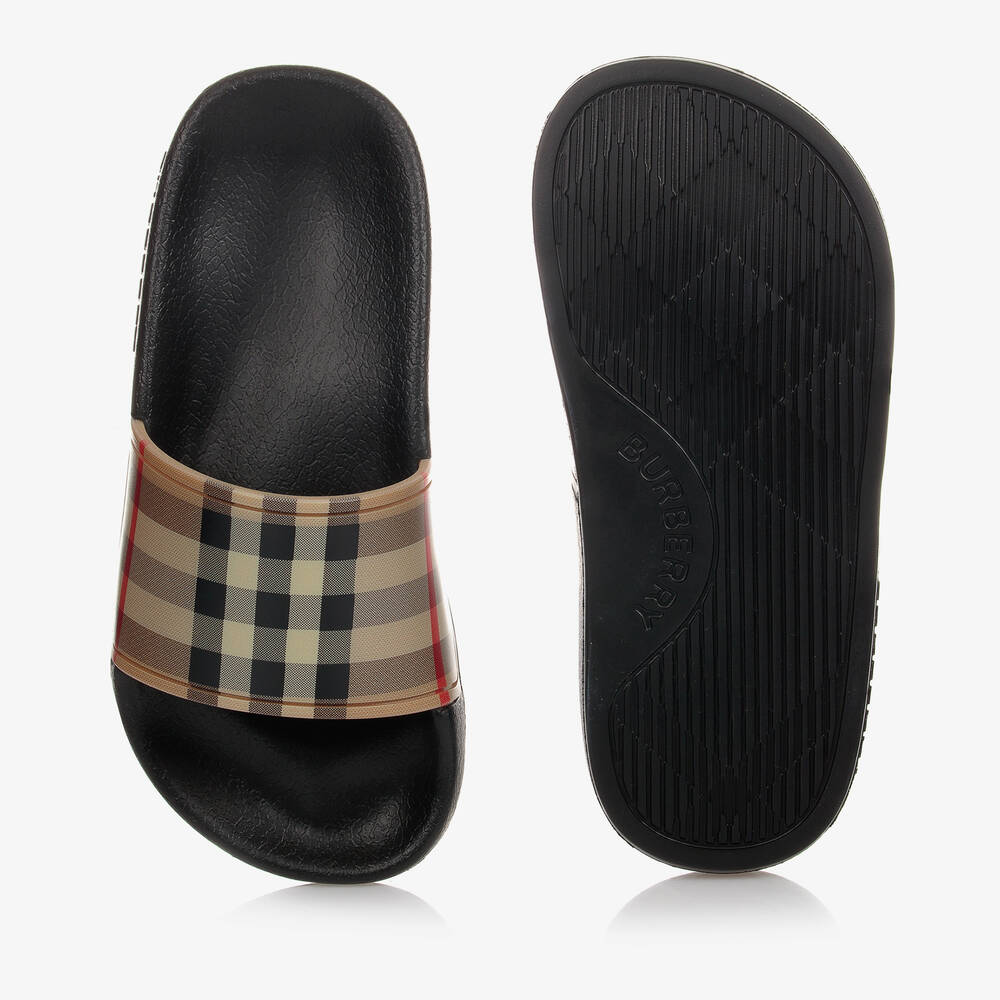 Burberry-Beige Vintage Check Sliders | Childrensalon