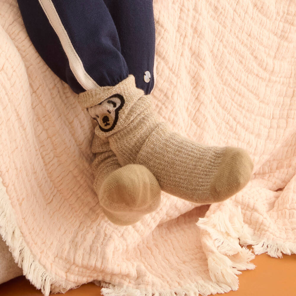 Burberry-Beige Wool & Cashmere Thomas Bear Socks | Childrensalon