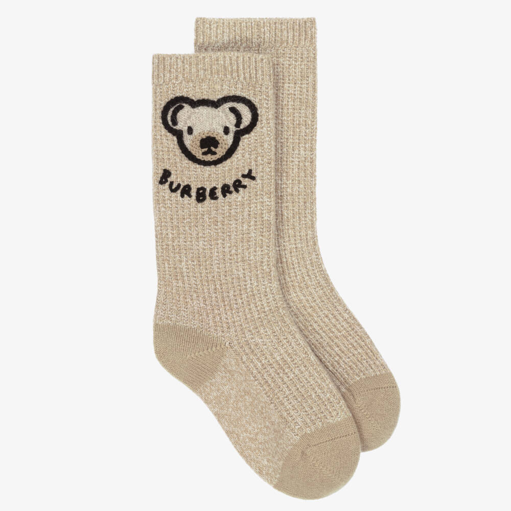 Burberry-Beige Wool & Cashmere Thomas Bear Socks | Childrensalon