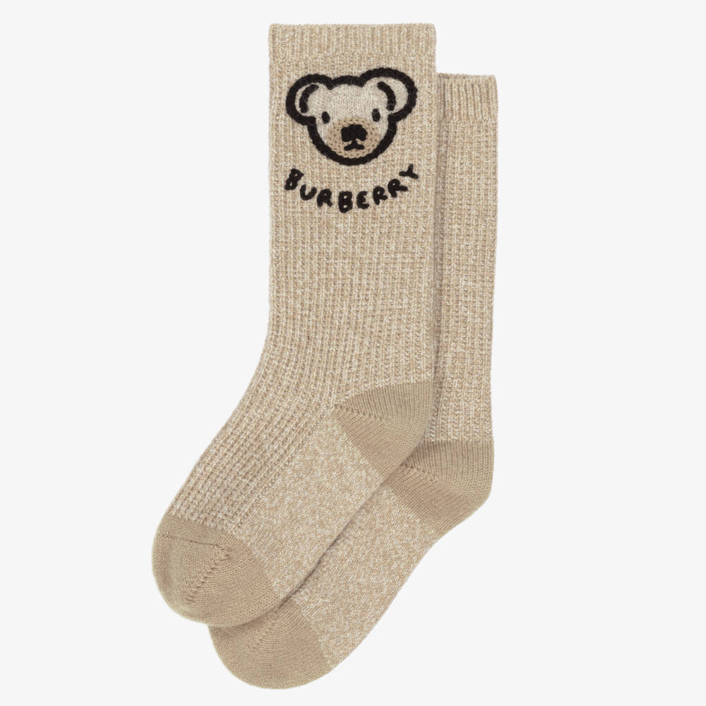 Burberry-Beige Wool & Cashmere Thomas Bear Socks | Childrensalon