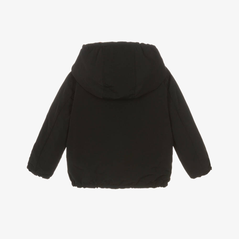 Burberry-Black & Beige Check Reversible Hooded Jacket | Childrensalon