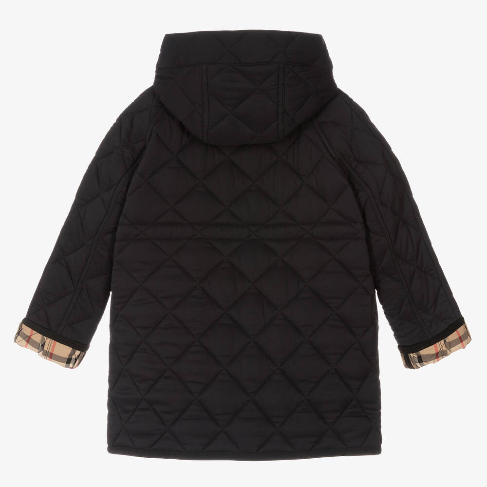 Burberry-Black Button Up Quilted Long Coat | Childrensalon