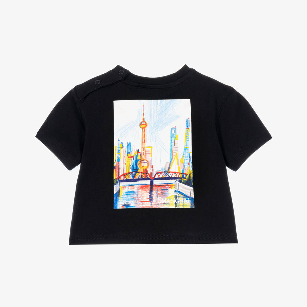 Burberry-Black Cotton Shanghai Bear Baby T-Shirt | Childrensalon