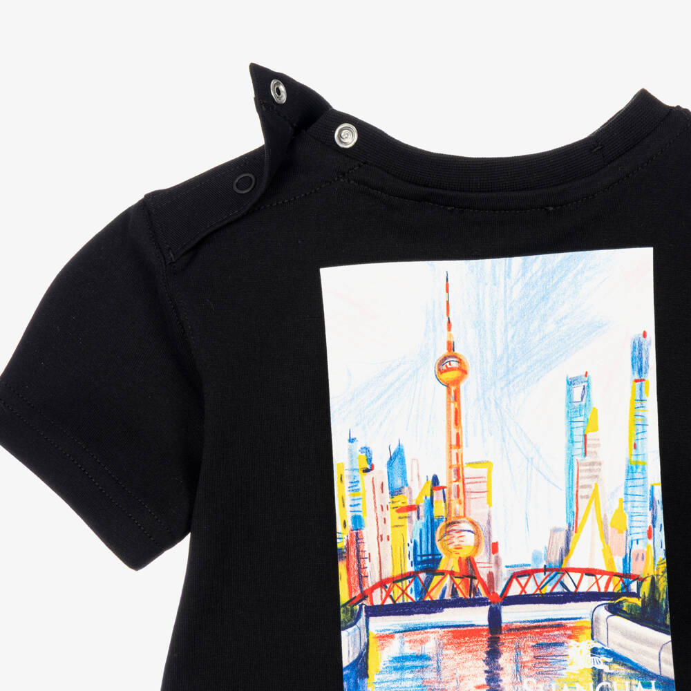 Burberry-Black Cotton Shanghai Bear Baby T-Shirt | Childrensalon