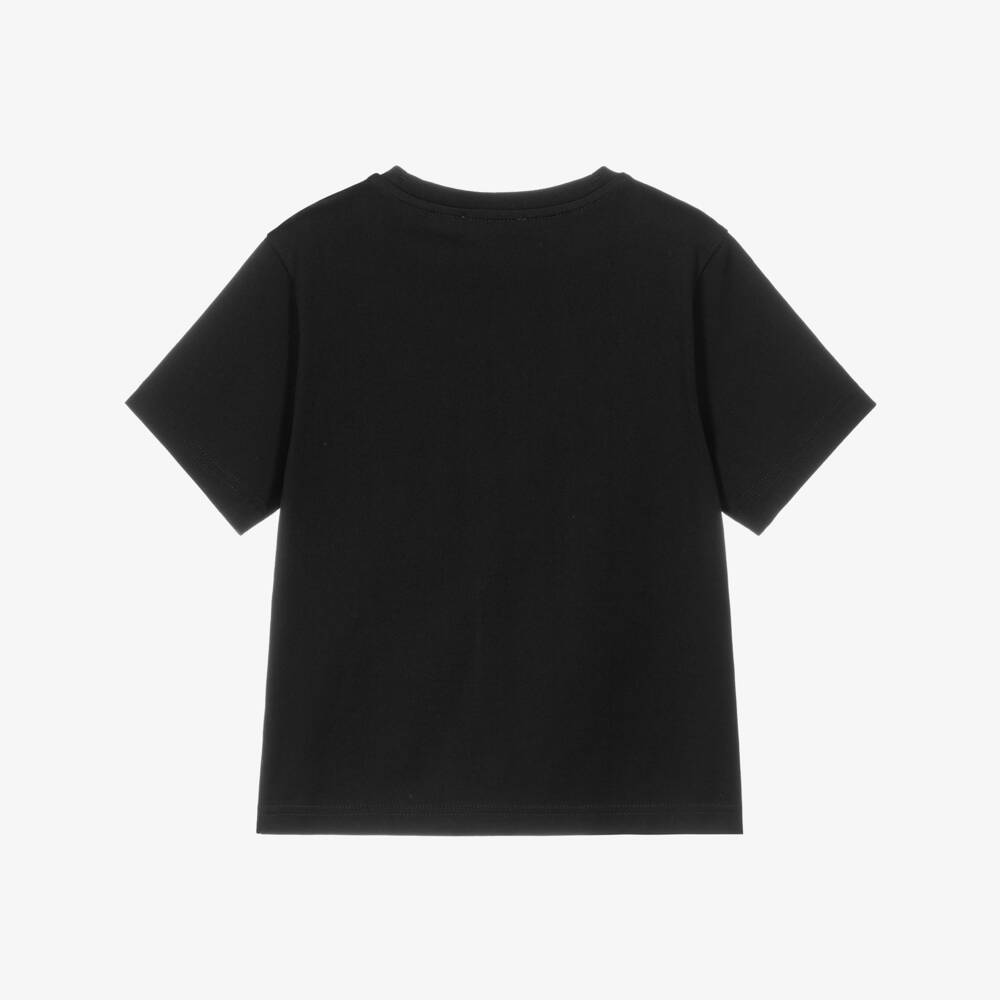 Burberry-Black Cotton T-Shirt with Knight Stamp | Childrensalon