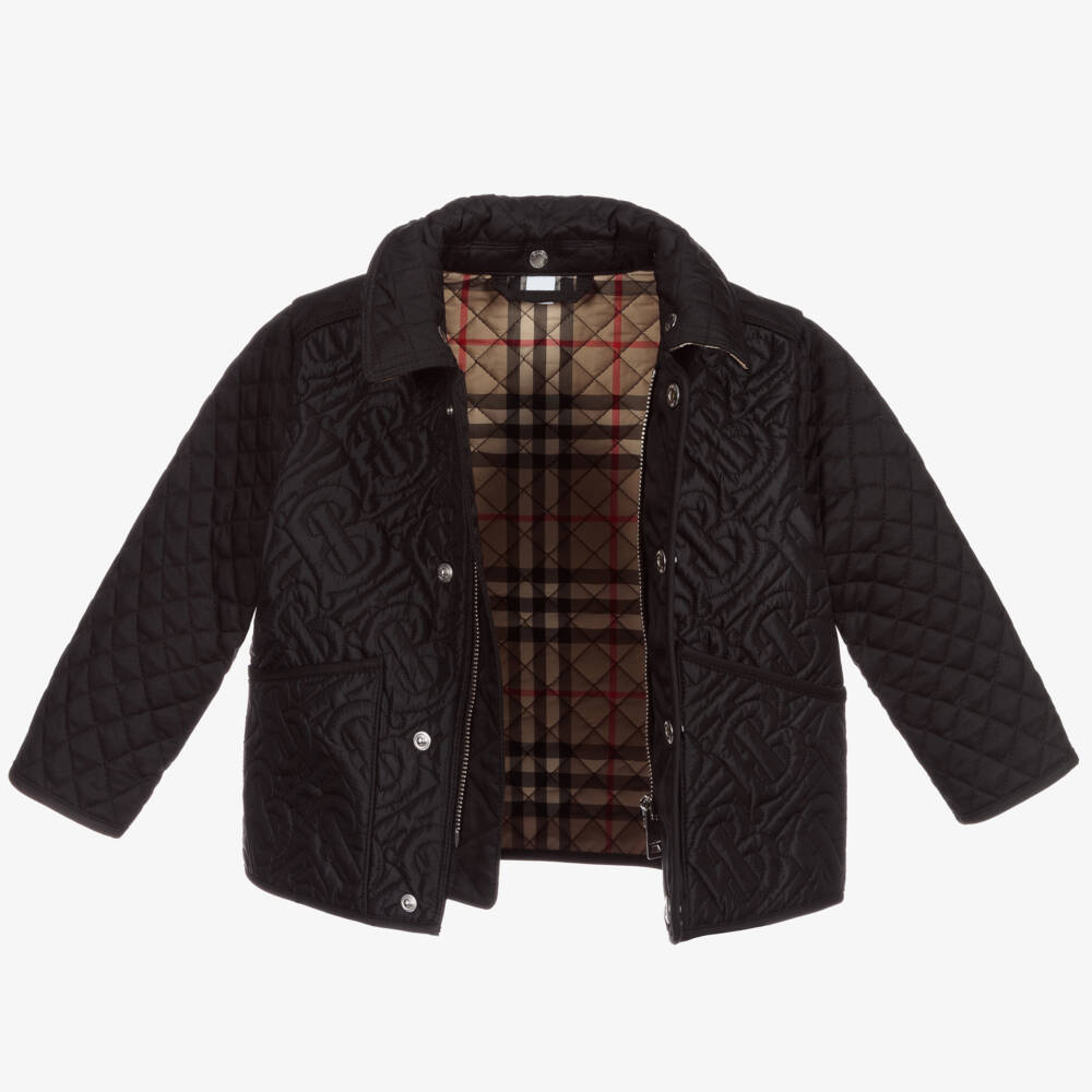 Burberry-Black Quilted Baby Jacket | Childrensalon