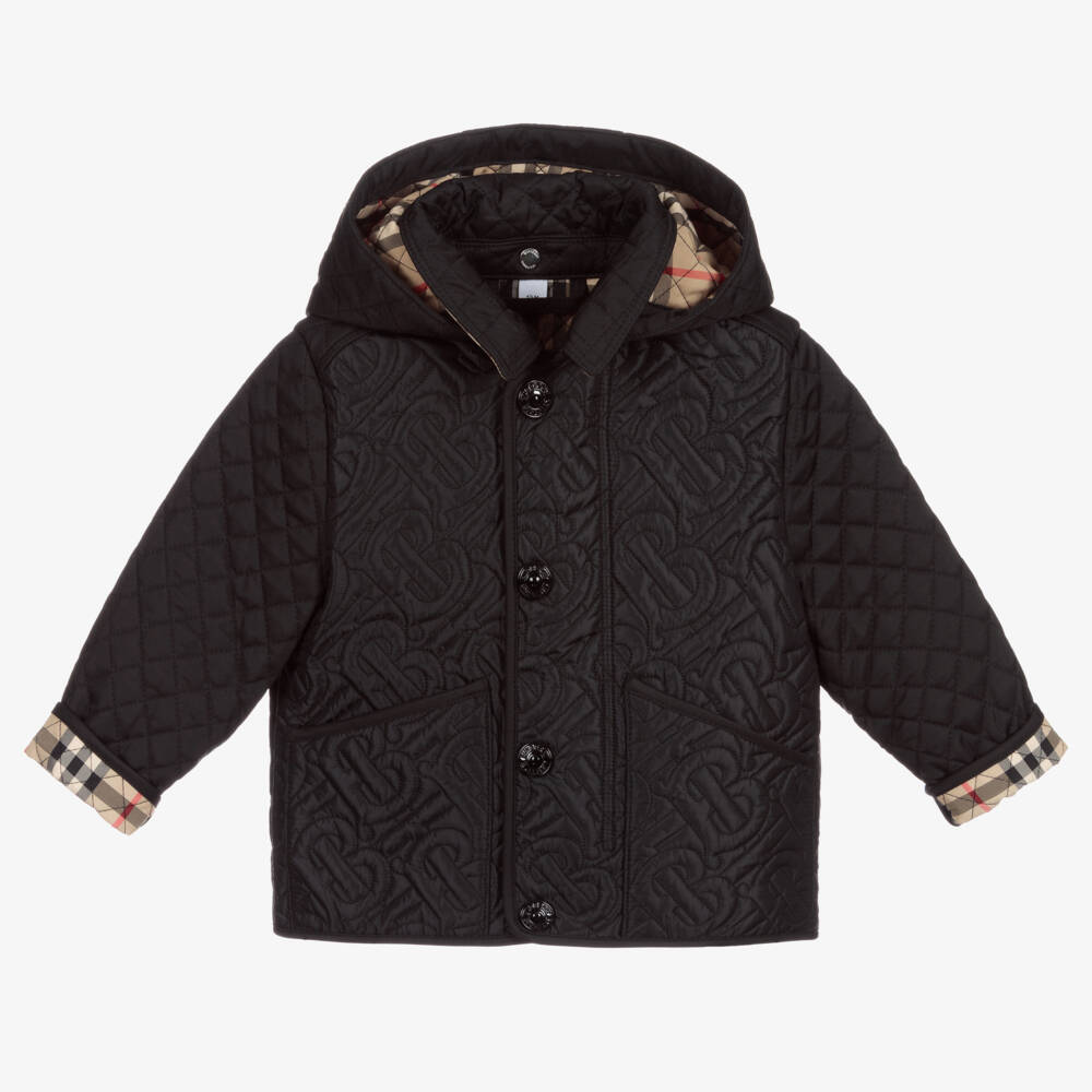 Burberry-Black Quilted Baby Jacket | Childrensalon
