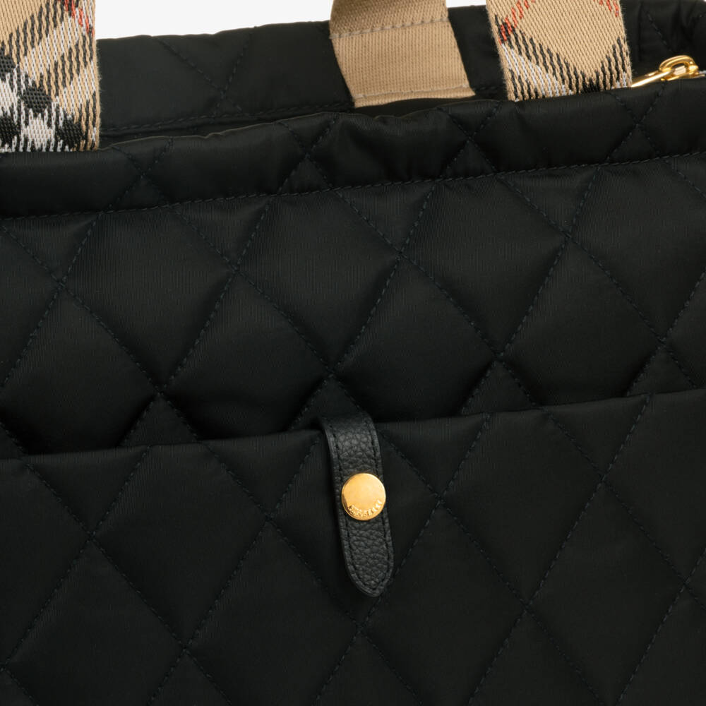 Burberry-Black Quilted Changing Bag with Burberry Check (37cm) | Childrensalon