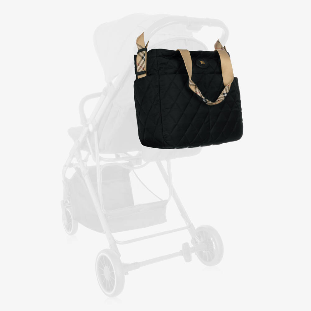 Burberry-Black Quilted Changing Bag with Burberry Check (37cm) | Childrensalon