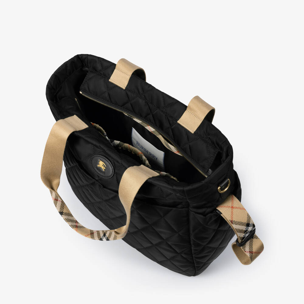 Burberry-Black Quilted Changing Bag with Burberry Check (37cm) | Childrensalon