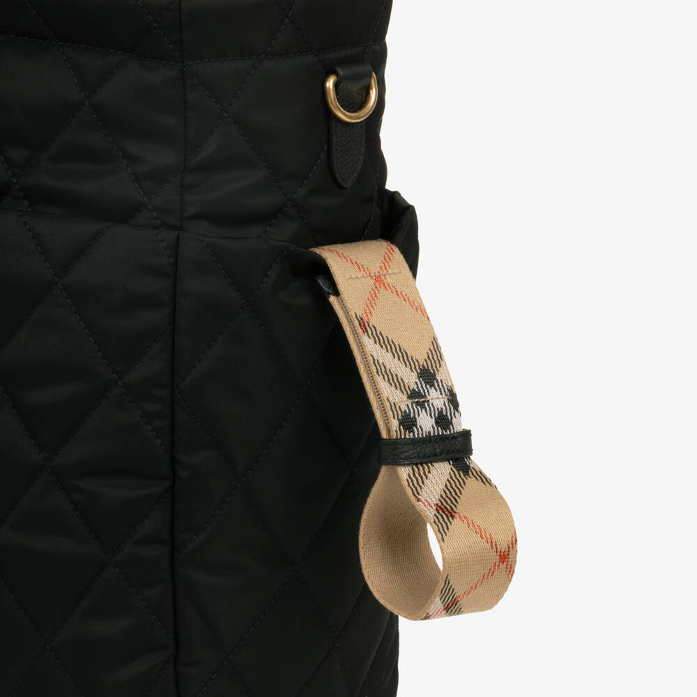 Burberry-Black Quilted Changing Bag with Burberry Check (37cm) | Childrensalon