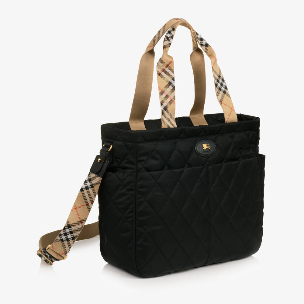 Burberry-Black Quilted Changing Bag with Burberry Check (37cm) | Childrensalon