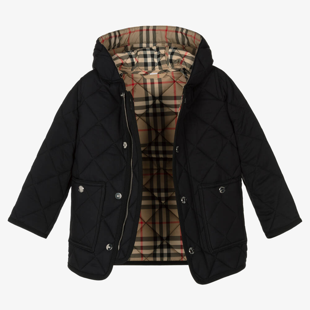 Burberry-Black Quilted Vintage Check Baby Coat | Childrensalon