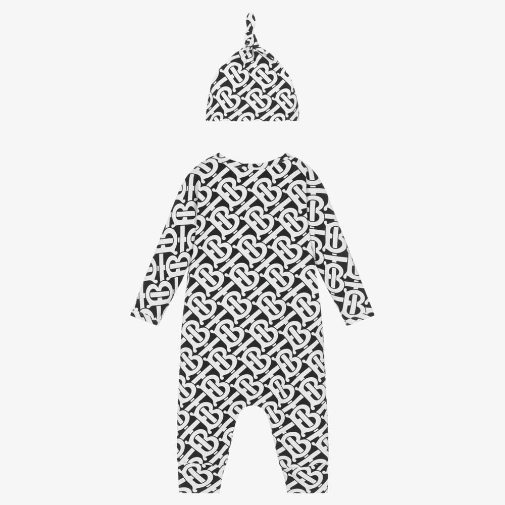Burberry-Black & White Cotton Romper Gift Set | Childrensalon