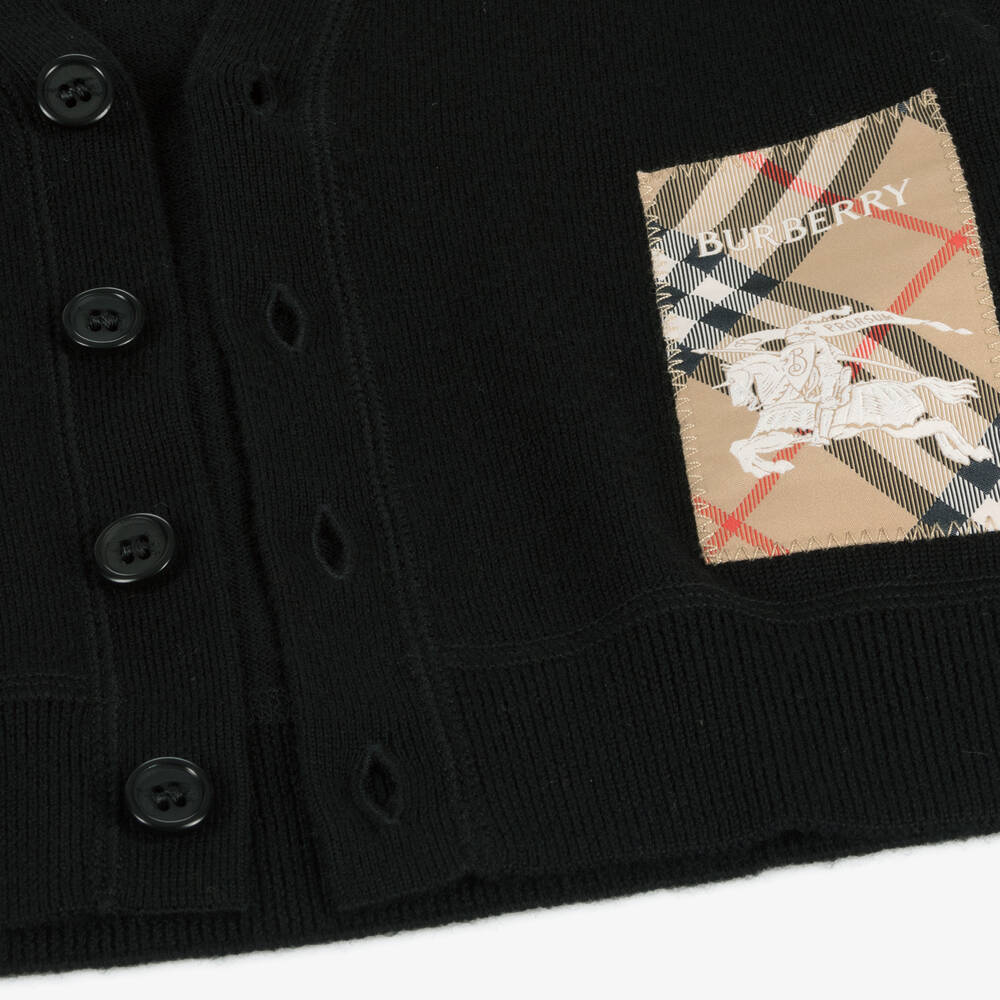 Burberry-Black Wool Knit Baby Cardigan | Childrensalon