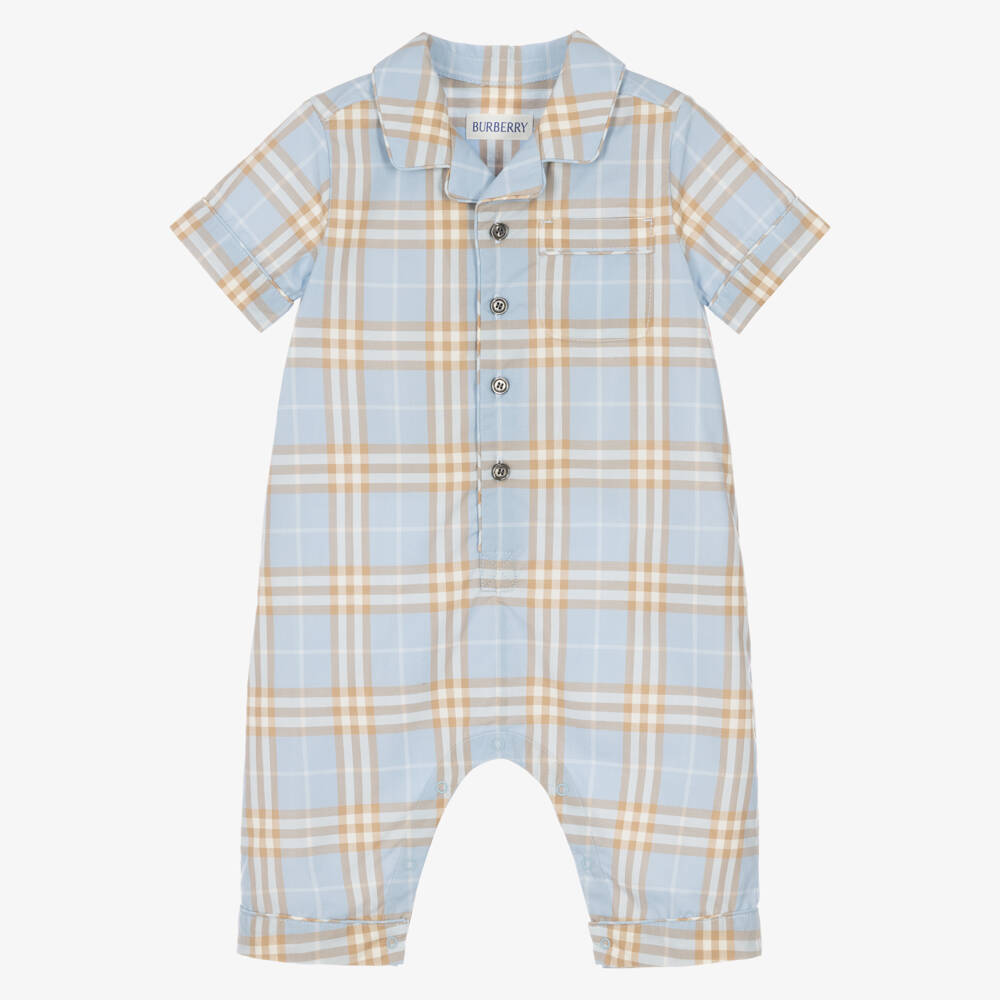 Burberry-Blue & Beige Check Cotton Shortie | Childrensalon