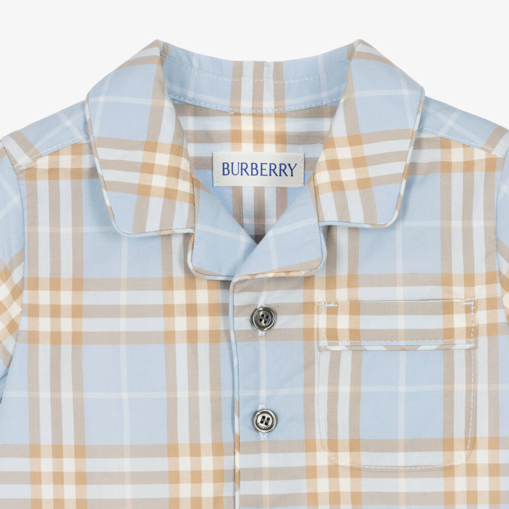 Burberry-Blue & Beige Check Cotton Shortie | Childrensalon