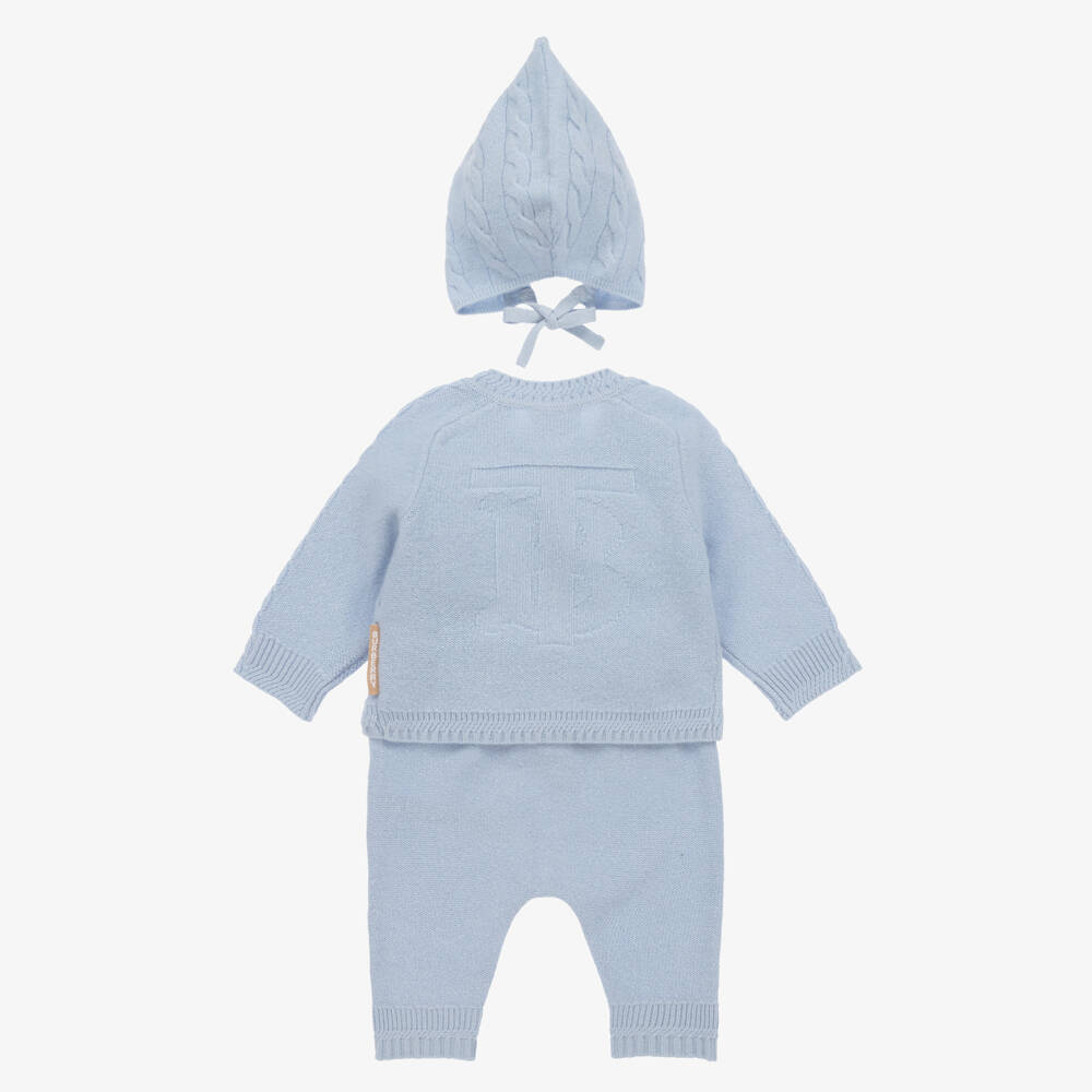 Burberry-Blue Cashmere Baby Trouser Set | Childrensalon